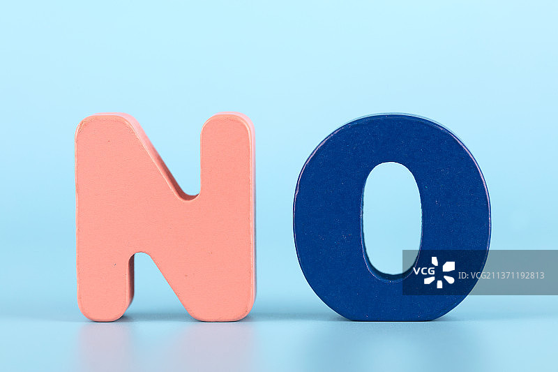英文单词NO在蓝色背景上图片素材