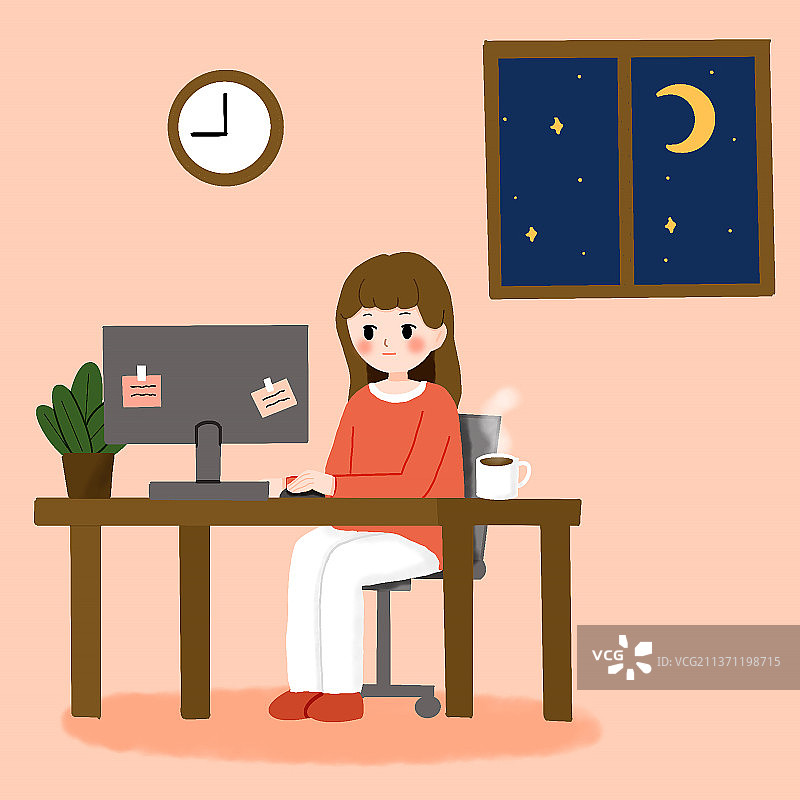 女孩在晚上加班图片素材