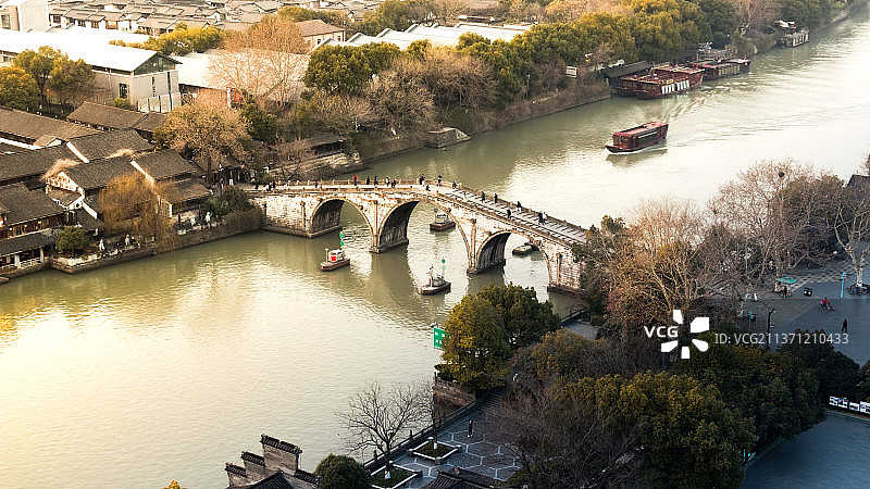 杭州市拱宸桥京杭大运河傍晚夕阳美景图片素材