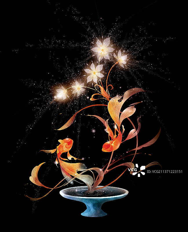 金鱼，花，抽象，插画图片素材