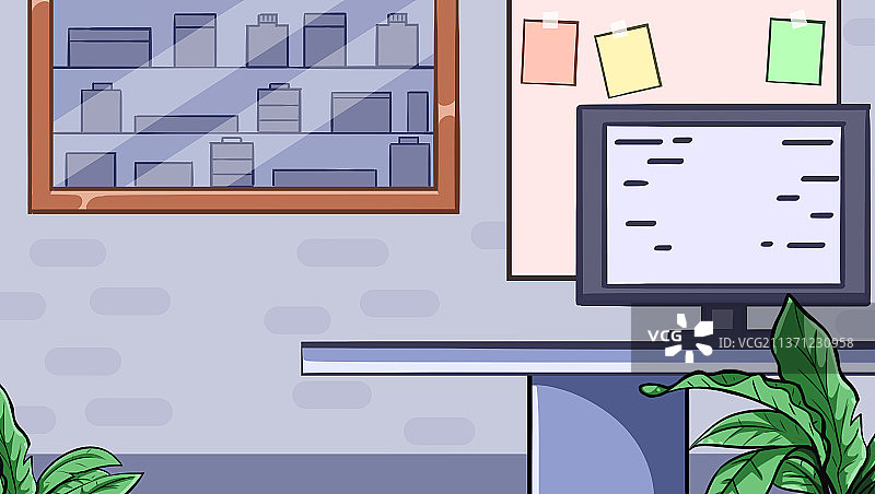 卡通手绘电脑办公区域背景插画图片素材