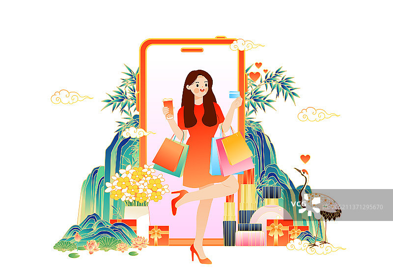 拿着购物袋的女生图片素材