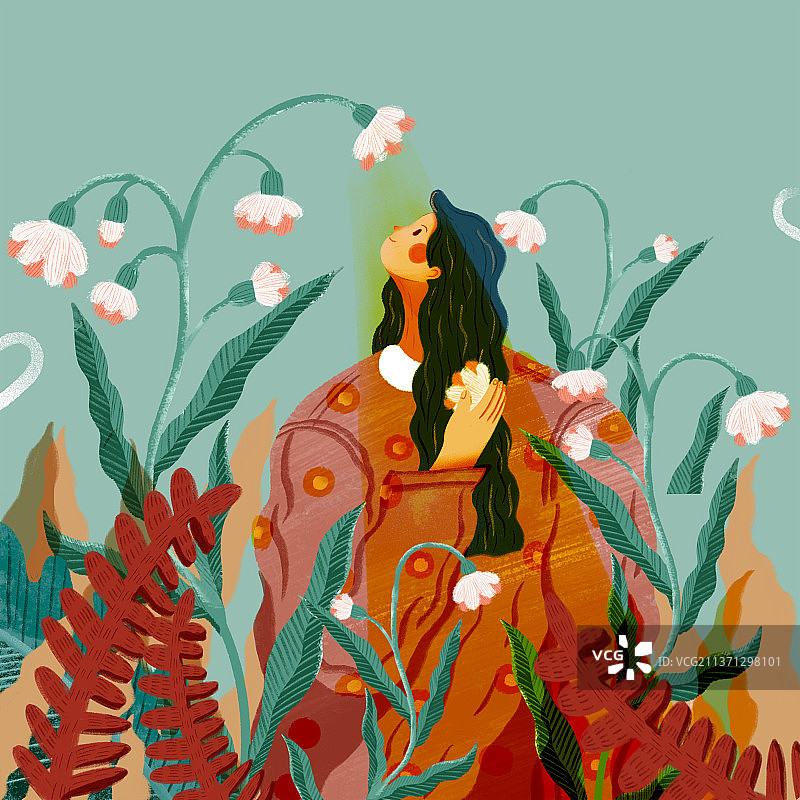 春天花丛中的少女图片素材