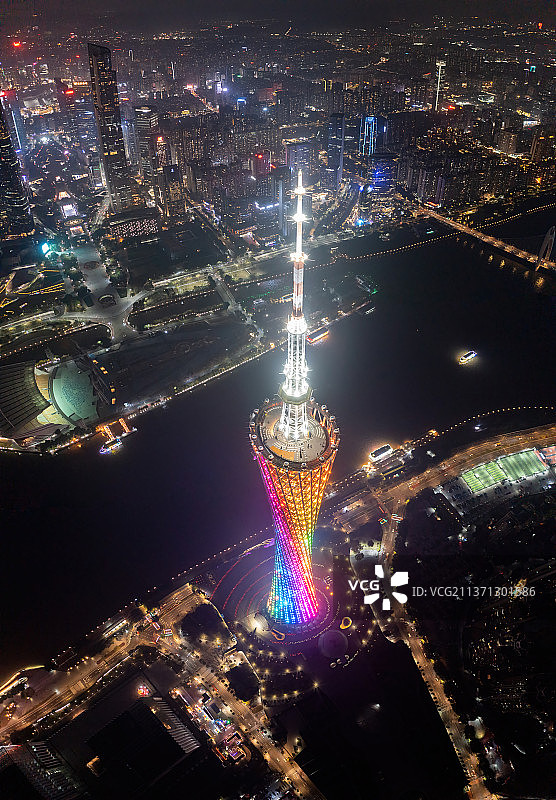 晚上广州塔航拍图片素材