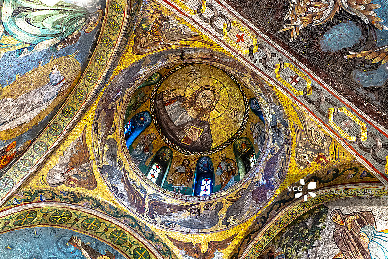 塞尔维亚-贝尔格莱德-卡莱梅格丹-马赛克基督壁画图片素材
