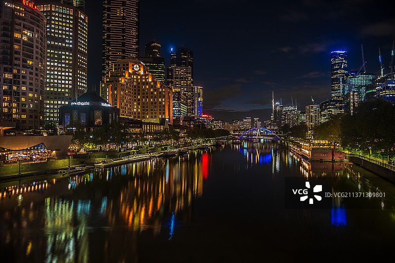 墨尔本亚拉河城市建筑夜景风光图片素材