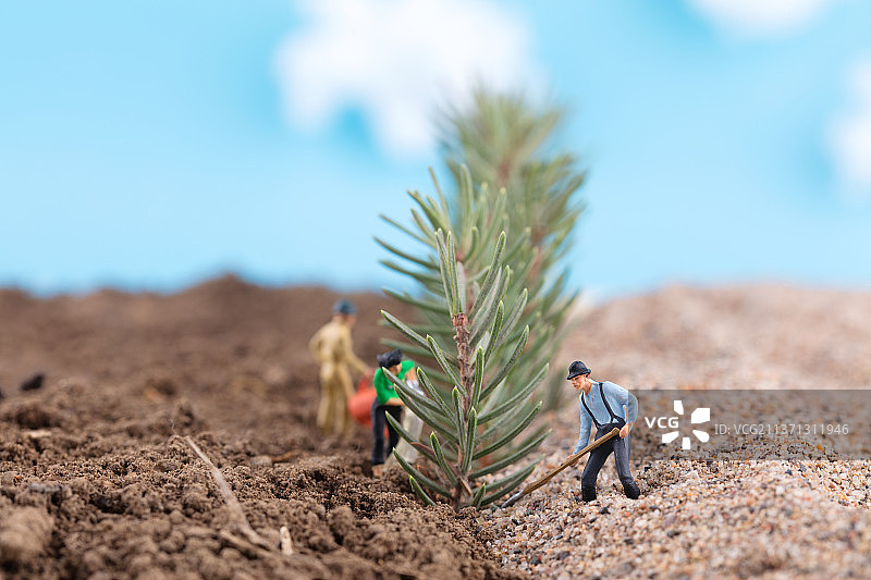 植树节种植树木防止耕地沙化图片素材