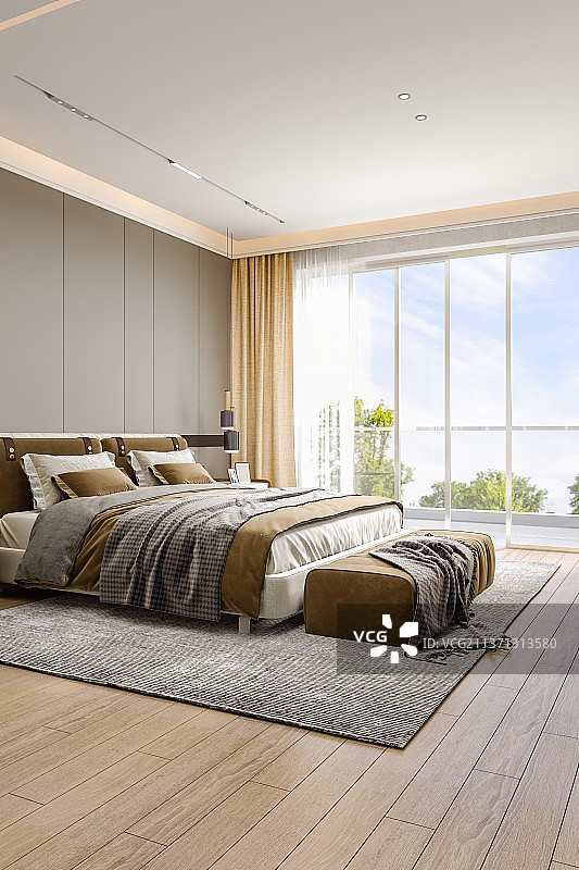 现代简约风格卧室温馨大床房图片素材