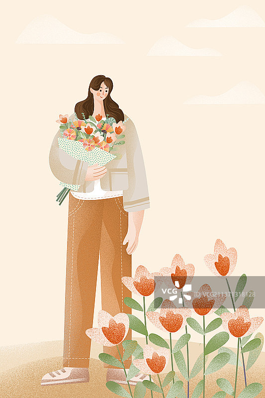 拿花的女孩2图片素材