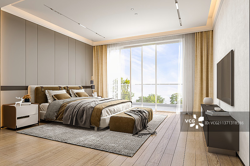 现代简约风格卧室温馨大床房图片素材