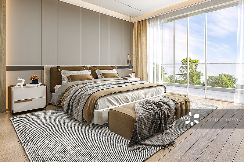 现代简约风格卧室温馨大床房图片素材