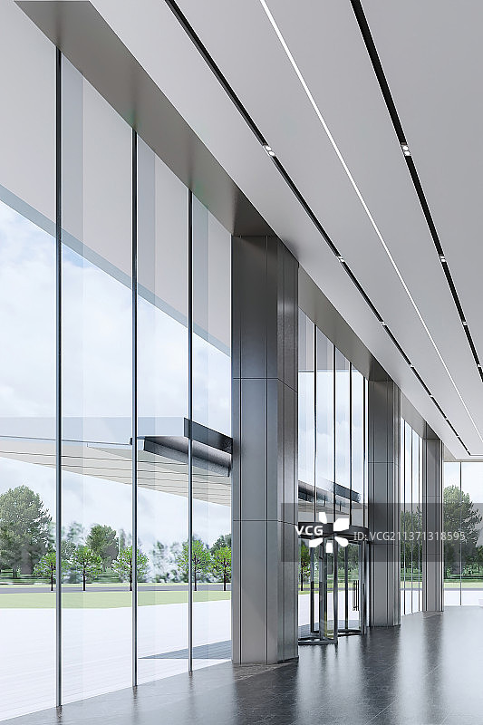 现代简约风格写字楼内部办公大堂入口大门旋转门图片素材