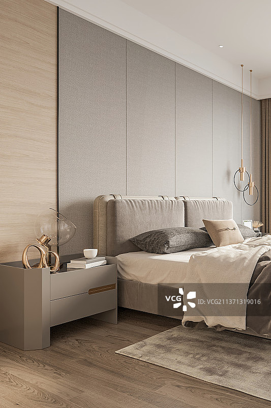 现代简约风格卧室温馨大床房图片素材