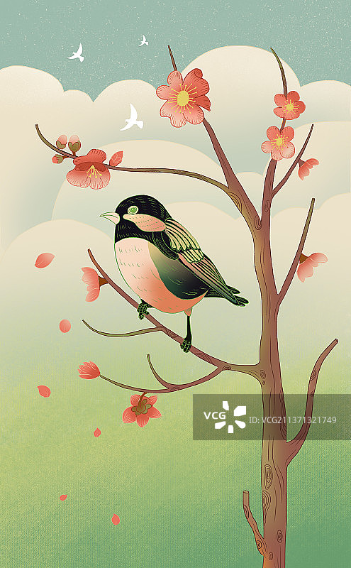 春天大自然花鸟森林插画图片素材