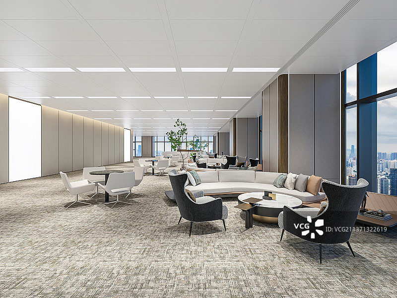 现代简约风格写字楼内部办公大堂休息交流等候区图片素材