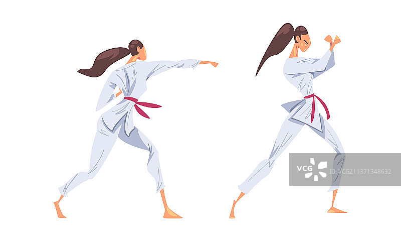 穿白色和服练习空手道的年轻女人图片素材