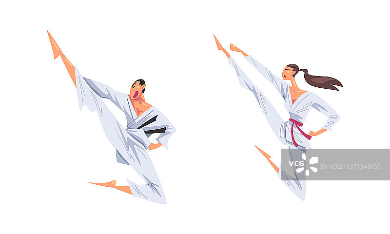 穿白色和服的运动员练习传统项目图片素材