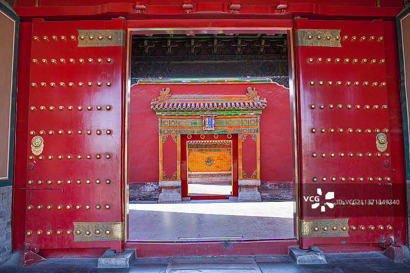 故宫古建筑红色宫门特写图片素材