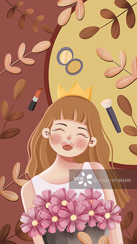 捧花女孩插画图片素材