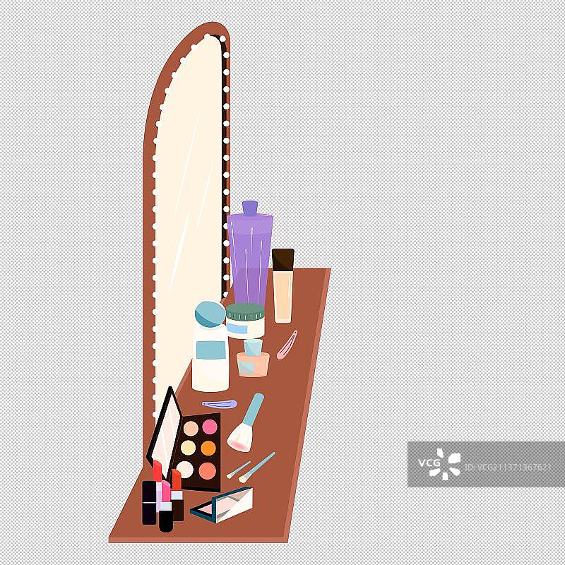化妆桌和化妆品矢量插画元素图片素材