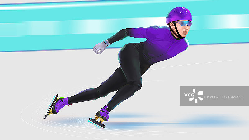 冬天冬季体育项目竞赛短道速滑比赛滑冰运动员溜冰速度插画图片素材