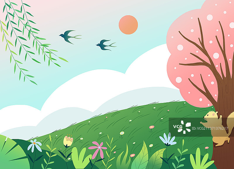 春天户外自然风景插画海报图片素材