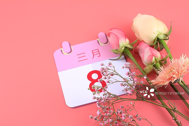 妇女节女神节日历鲜花静物棚拍图片素材