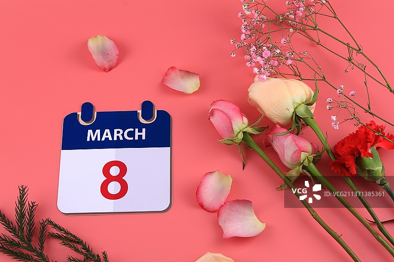 妇女节女神节日历鲜花静物棚拍图片素材