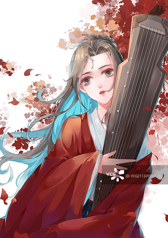 抱琴的少女图片素材