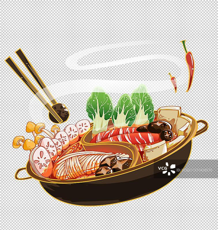 手绘麻辣火锅肥牛牛肉丸图片素材