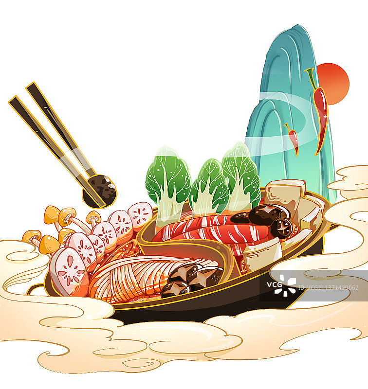手绘麻辣火锅图片素材