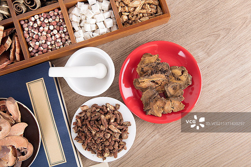 中医里的药材和医书典籍图片素材