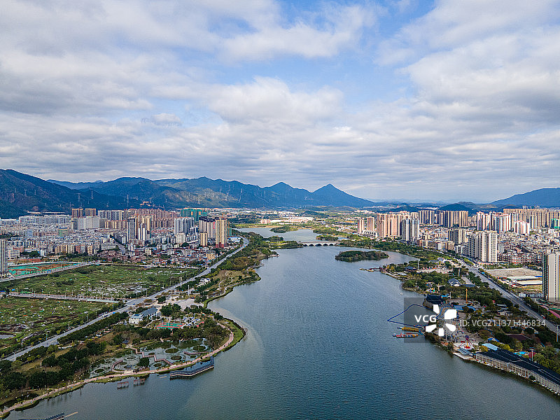 中国广东省清远市飞来湖湿地公园航拍图片素材
