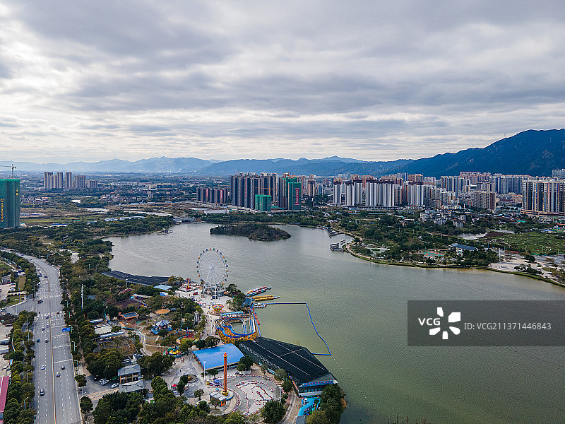 中国广东省清远市飞来湖湿地公园航拍图片素材