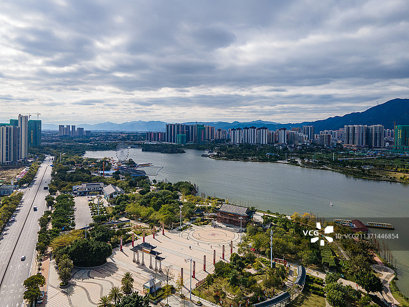 中国广东省清远市飞来湖湿地公园航拍图片素材