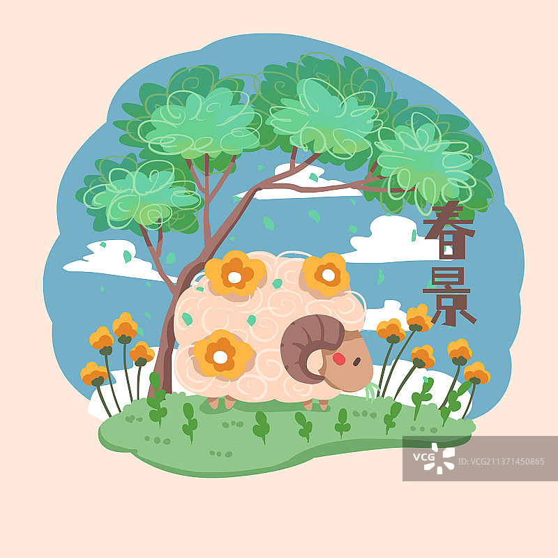 春季春景可爱小羊图片素材