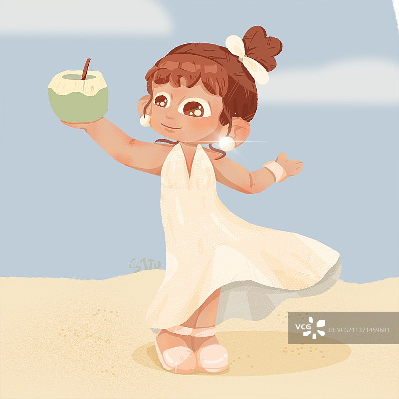 阳光沙滩美女椰子汁图片素材