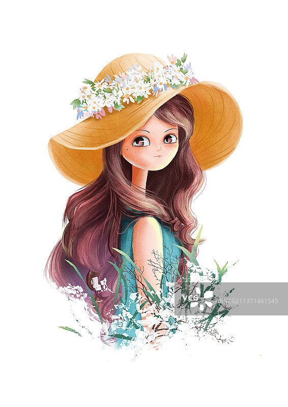 戴花环帽子的美丽长发女孩头像图片素材