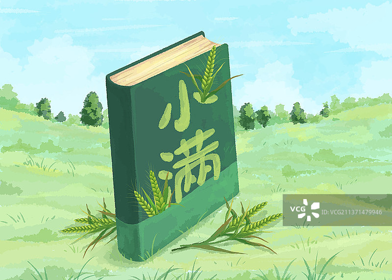 风景书籍节气插画小满横版图片素材
