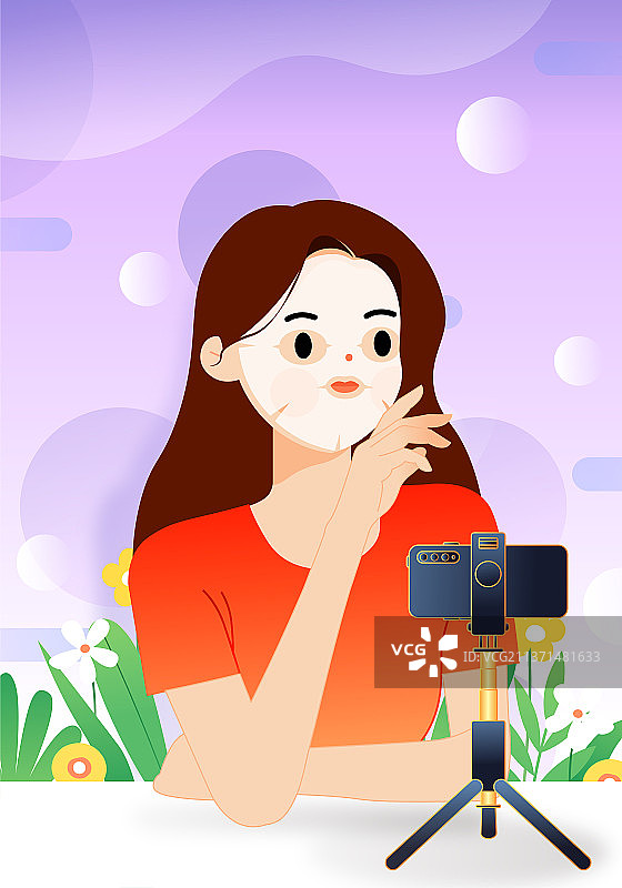 正在护肤敷面膜直播的女生图片素材