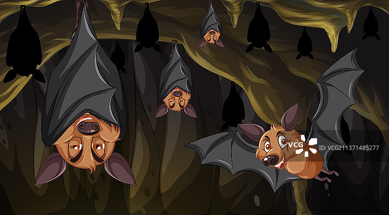卡通风格的蝙蝠洞穴场景图片素材