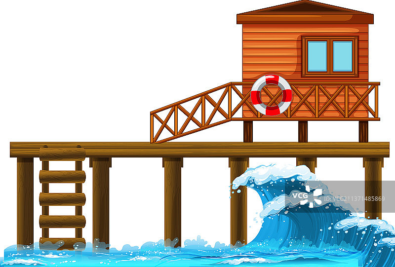 白色背景上的带码头平房图片素材