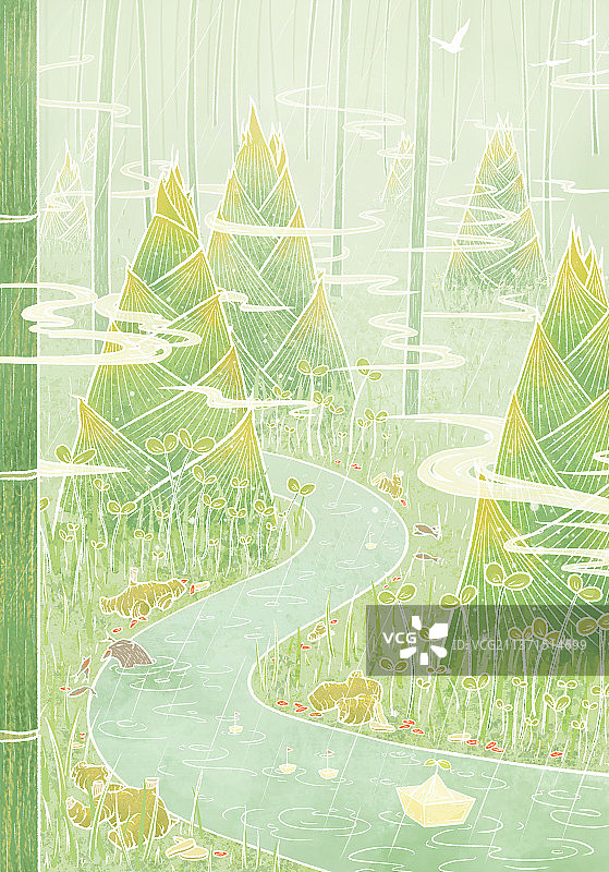 雨水-二十四节气系列插画 无文字版图片素材