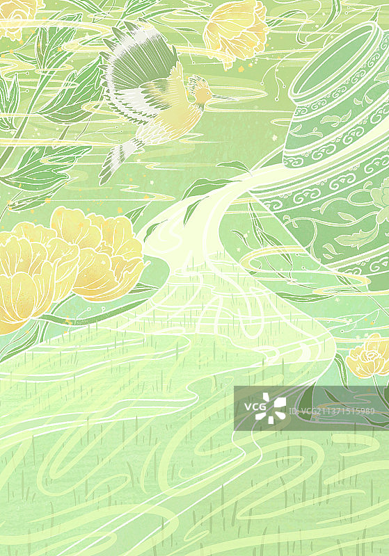 谷雨-二十四节气系列插画 无文字版图片素材