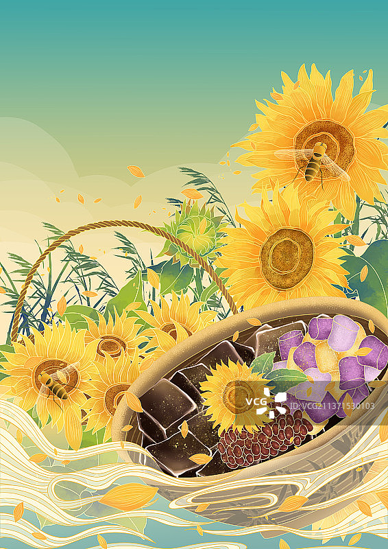 二十四节气传统美食国潮插画大暑图片素材