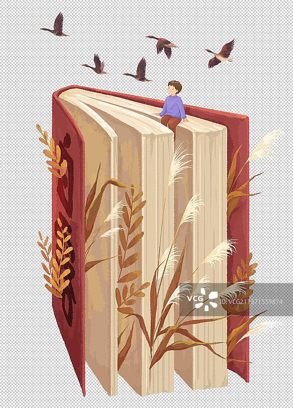 创意书籍节气插画元素白露图片素材