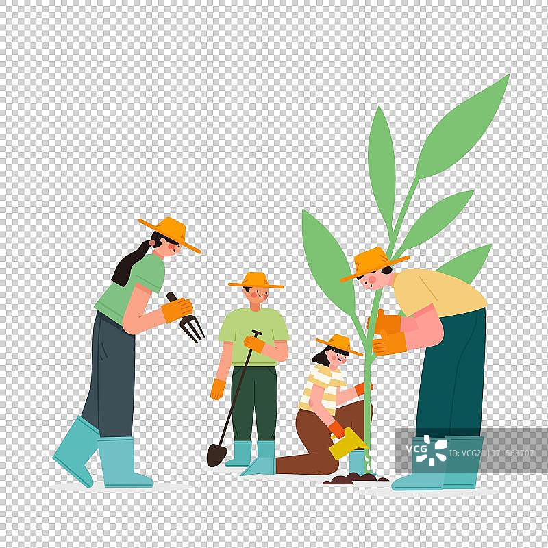 植树节一家人种树图片素材