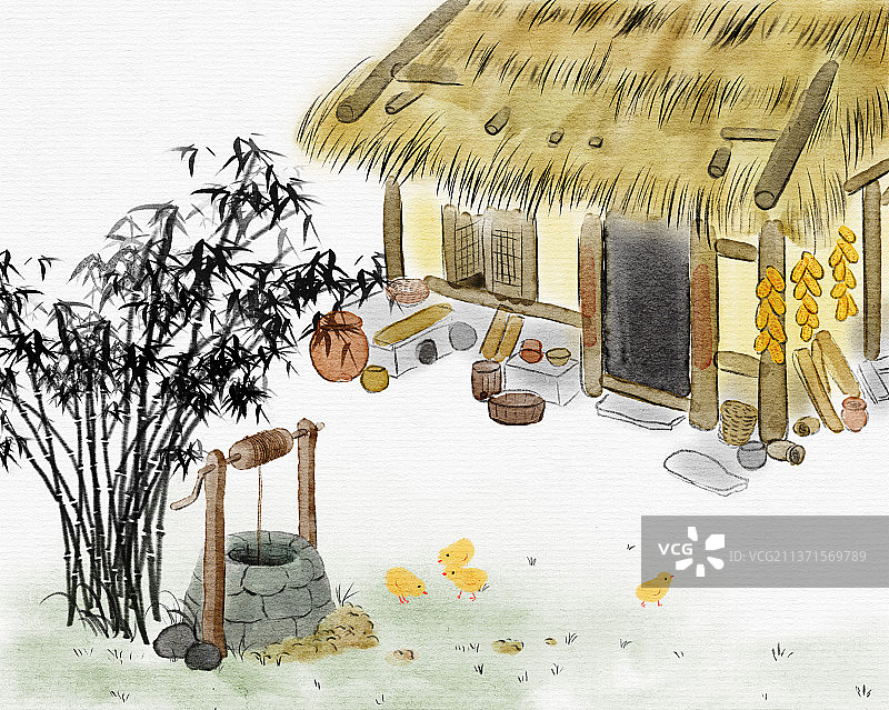 水墨风农家小院图片素材