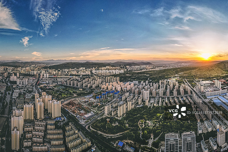 航拍西北青海省西宁市城北区都市风光图片素材