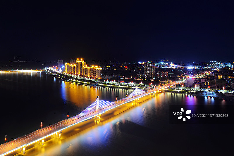 陕西省汉中市沔州市勉县县城汉江夜景定军山大桥图片素材